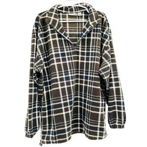 Fieldmaster Brown Plaid Flannel Fleece Quarter Zip Pullover Men's Size Large